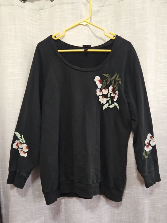 torrid Tops - torrid Black Sweatshirt with Pink & Green Floral Embroidery